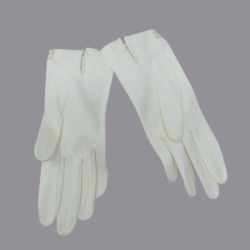 Vintage Antique Leather Gloves White Wrist Lace